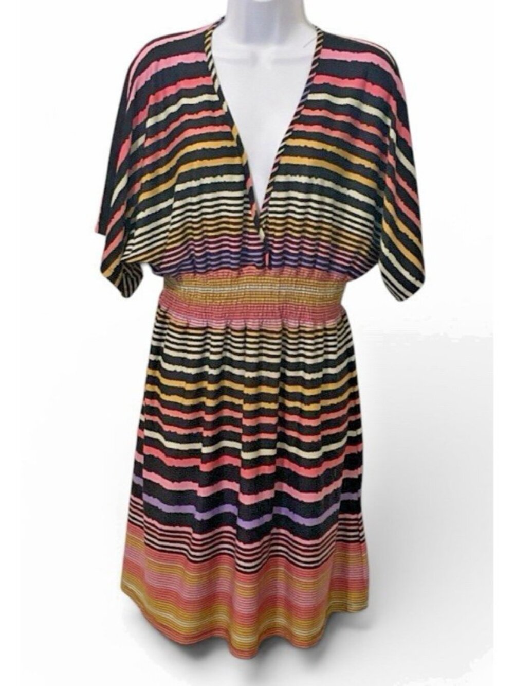 She's Cool Womens Plunging V Neck Striped Sundress Size M Multicolor
